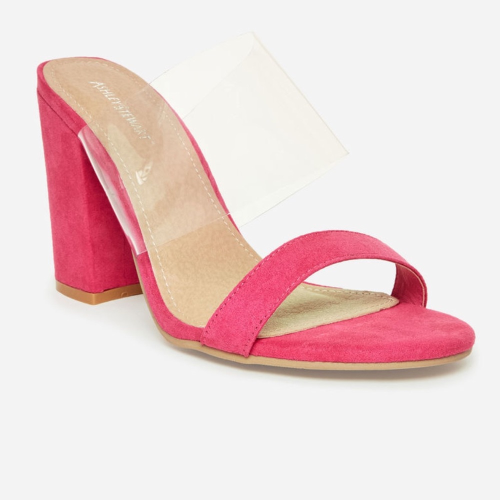 BRAND NEW!! Ashley Stewart Pink with Clear Strap Block Heel
